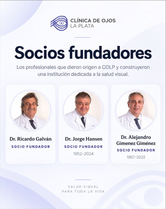 SOCIOS FUNDADORES | CLÍNICA DE OJOS LA PLATA La historia de Clínica de Ojos La Plata está construida sobre la visión, el compromiso y la vocación de profesiona…